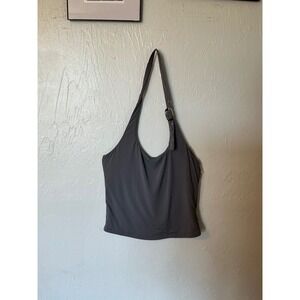 Tic Toc Womens Belted Halter Top Charcoal Gray Buckle Strap Blouse Medium NWT